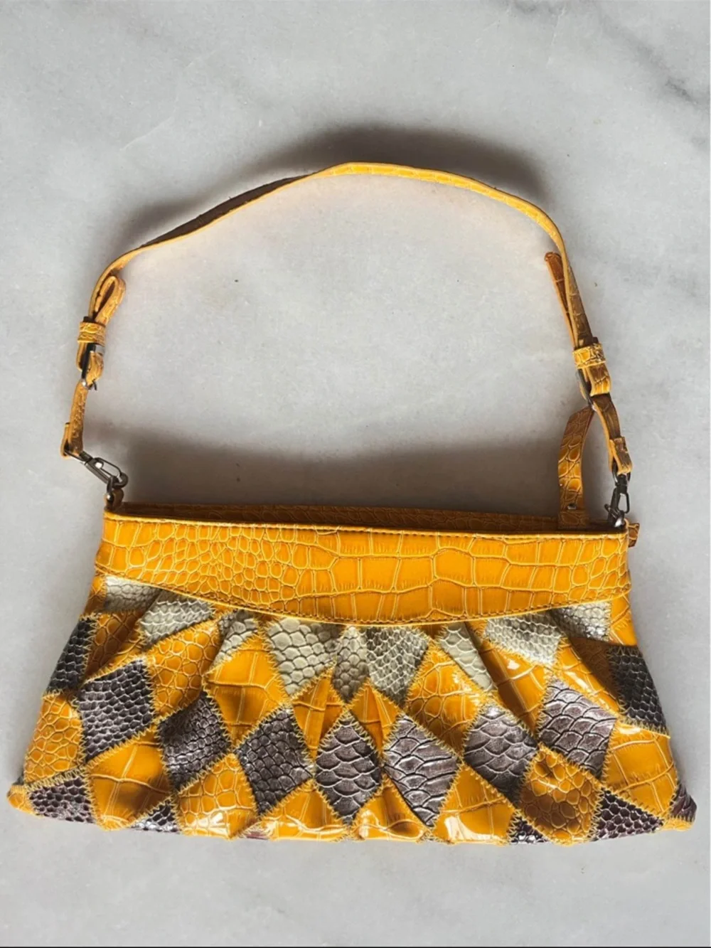Yellow Patchwork Textured Shoulder Bag